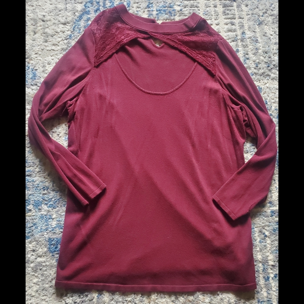 Women's Burgundy Lace Detail Top